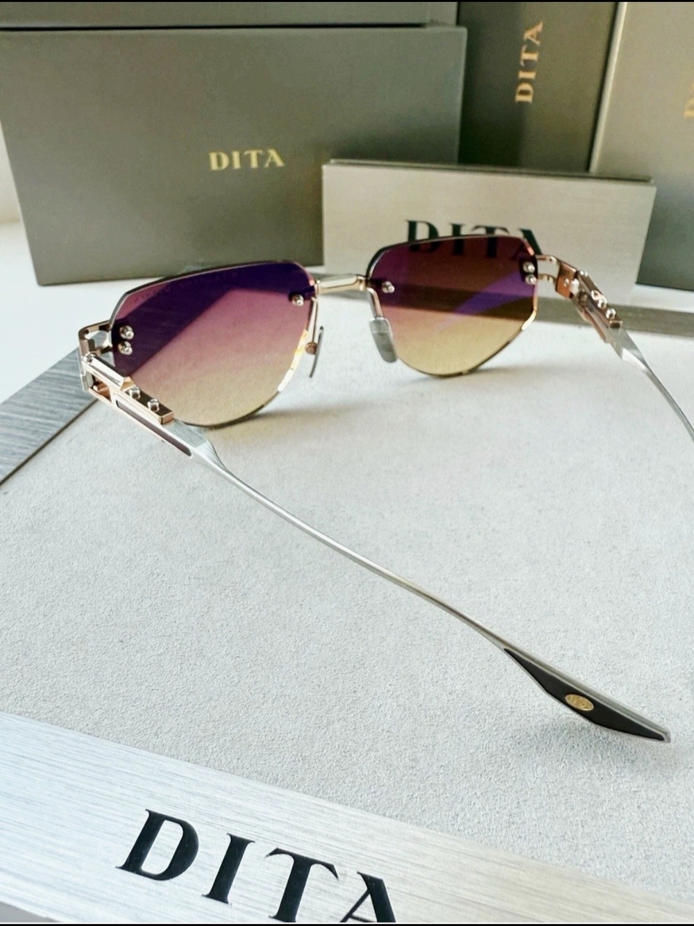 DITA Women's Rimless Gradient Brown Sunglasses - Picture 8 of 9